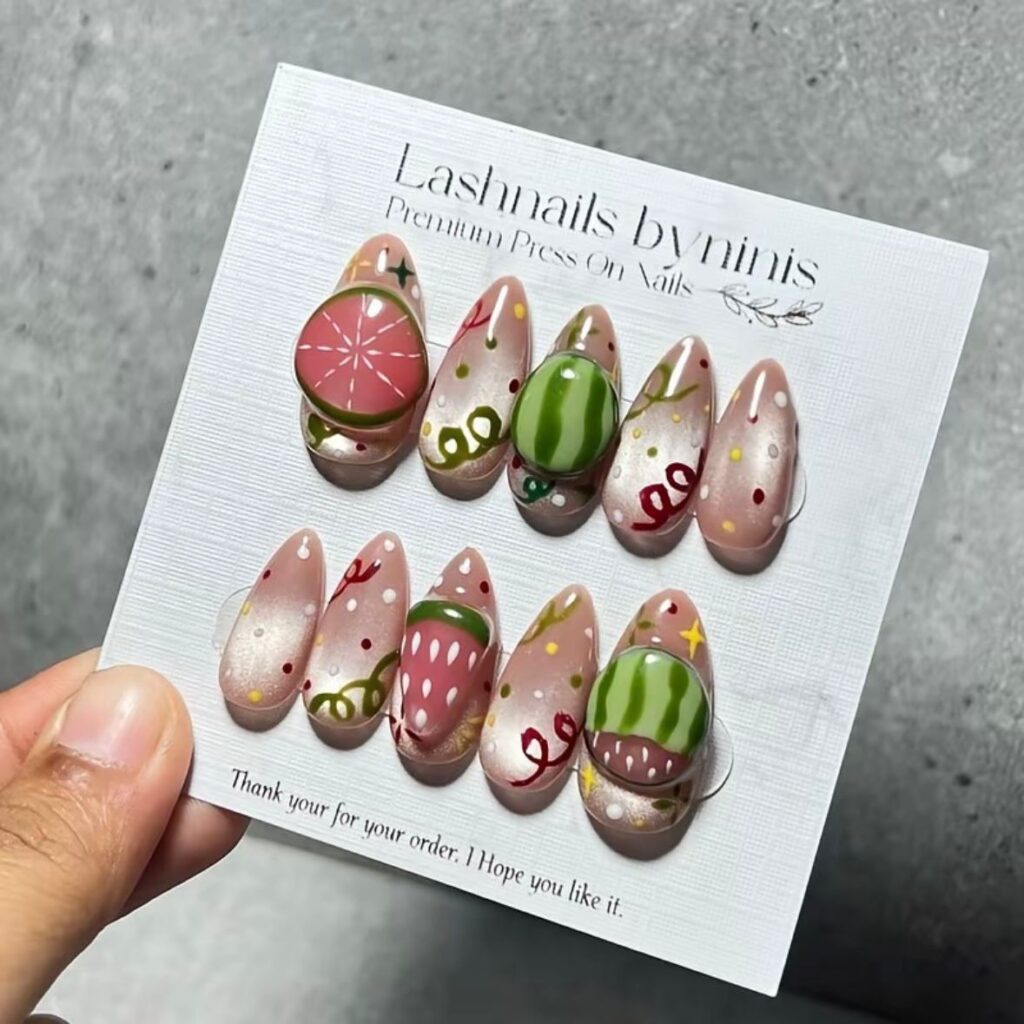 press on nails desain buah
