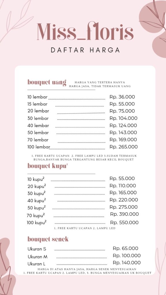pricelist bucket bunga